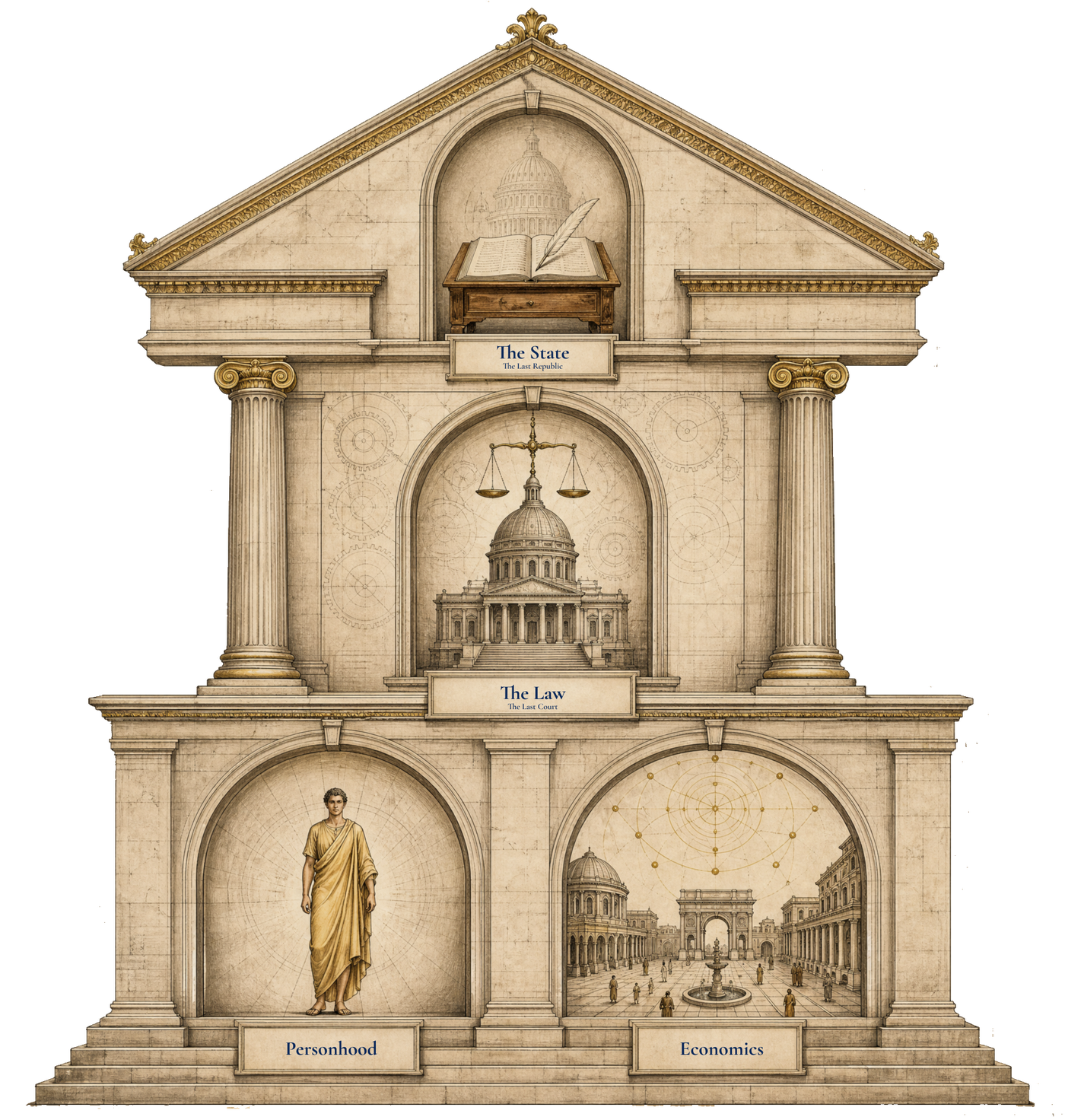 The Common Wealth structure showing Personhood and Economics as foundations, Law above them, and the State above all three.